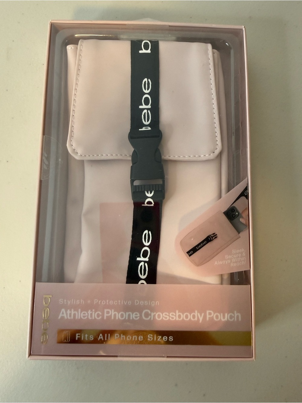 Bebe Athletic Phone Crossbody Pouch Pink Adjustable Strap NIB